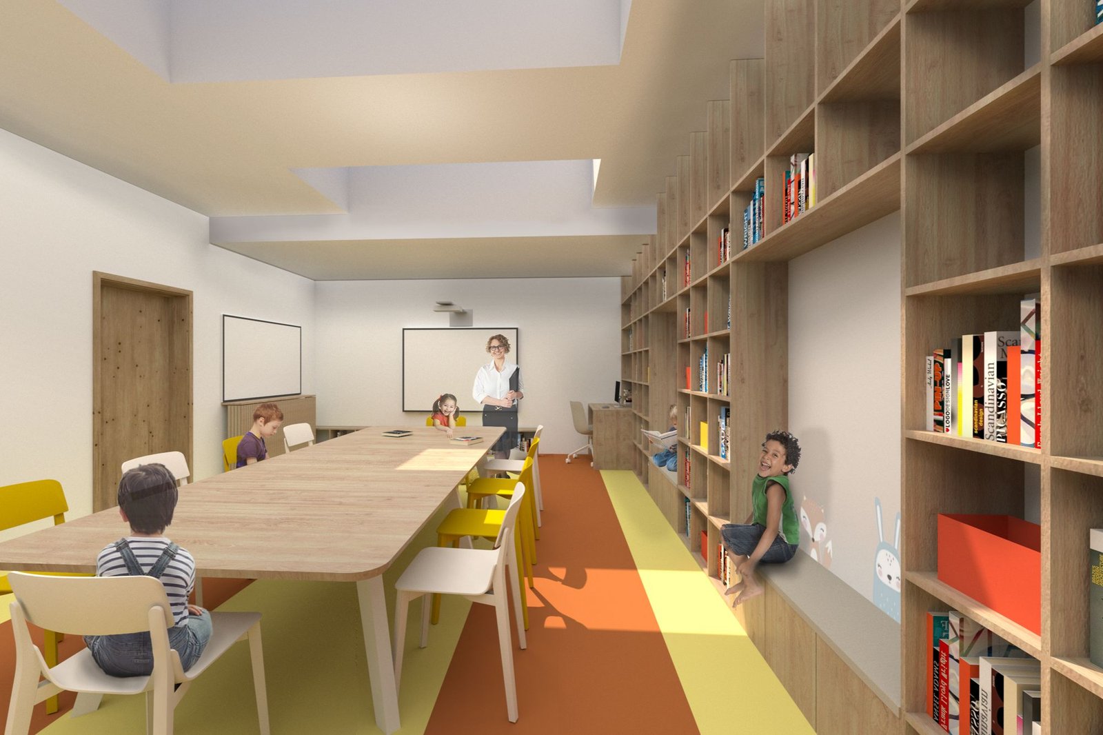 Bibliotekos erdvės vizualizacija.